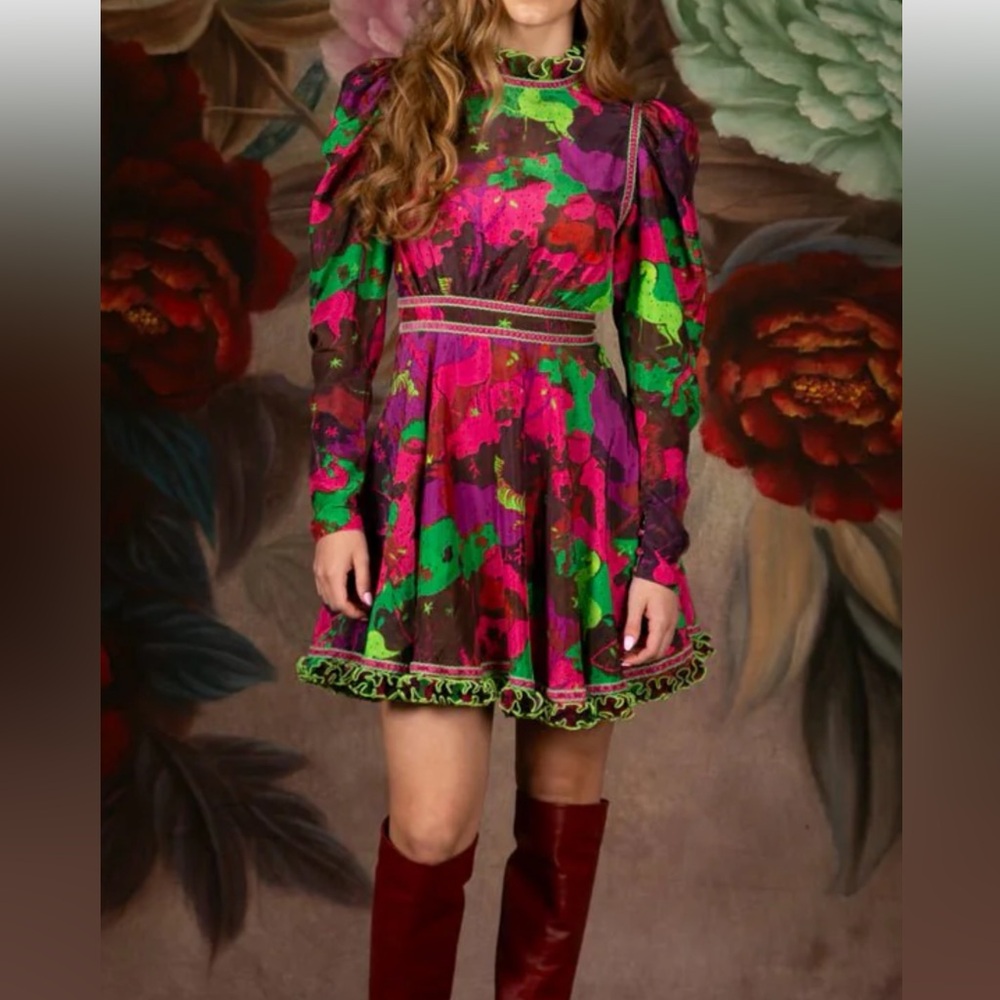 CeliaB Vibrant Pink and Green Mini Dress